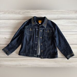 Ruby Rd. Bronze Studded Denim Jacket Blue Size 10 EUC